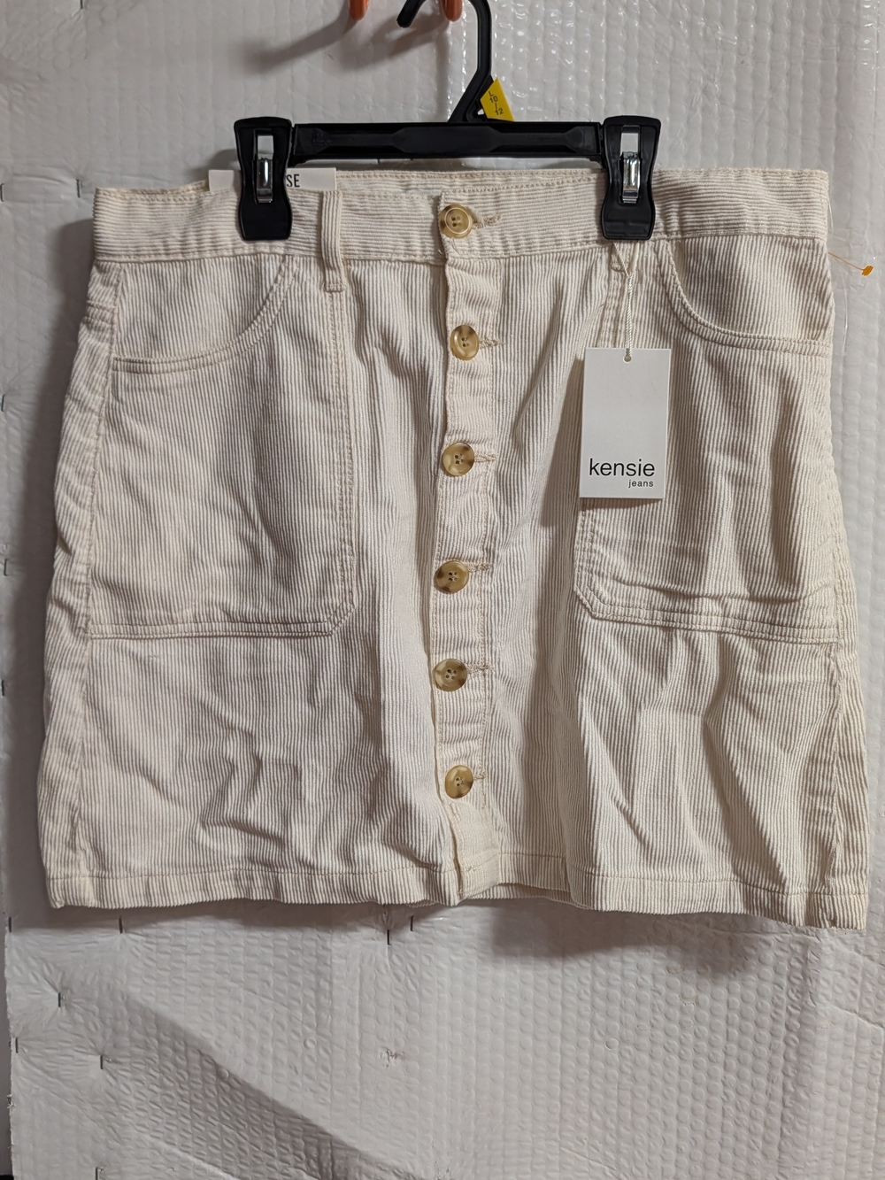 Kensie Cream Button-Front Corduroy Mini Skirt